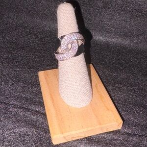 Sterling Silver Interlocking Link Ring with Cubic Zirconia